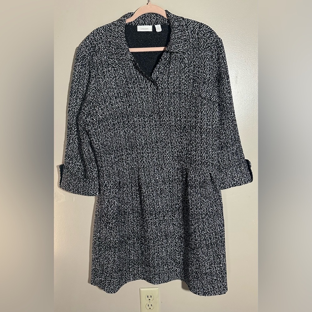 Chicos Lightweight Button Down Textured Black and White Jacket | 3